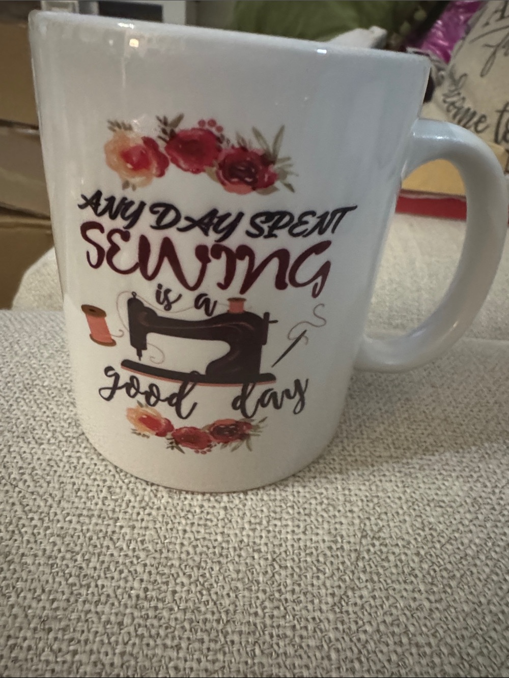 Sewing Floral Ceramic Mug - White